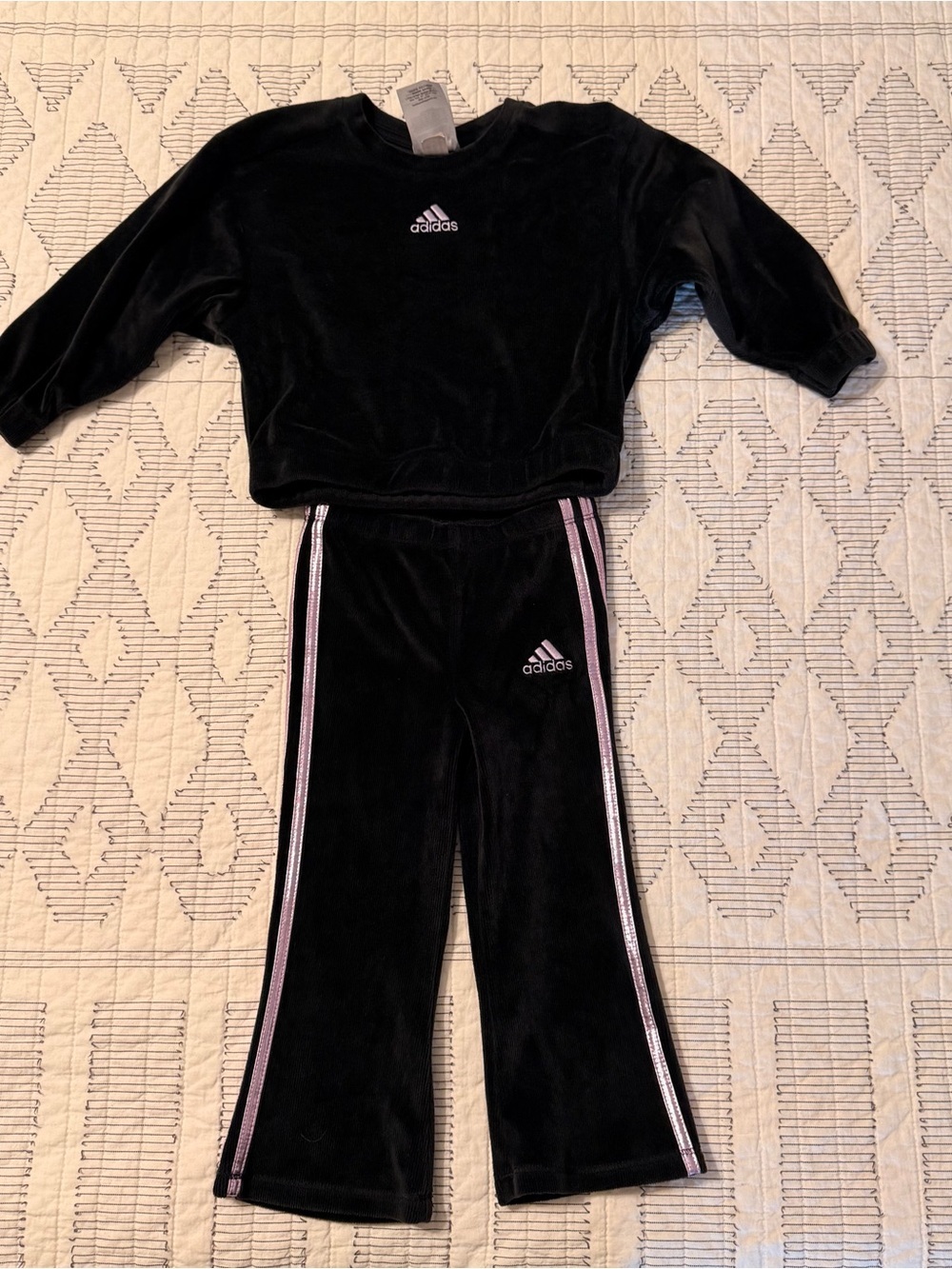 adidas Black Velour Set with Pink Side Stripes
